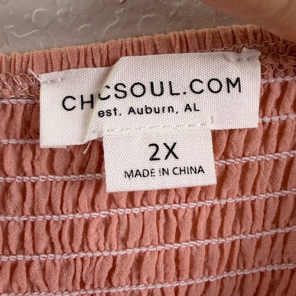 Chic Soul Peach Puff Sleeve Smocked Back Gauzy Gauze Romper 2X - Picture 2 of 8